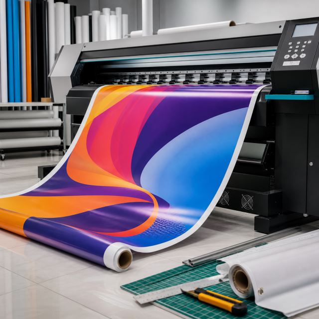 Wide format printer producing a colorful panaflex banner
